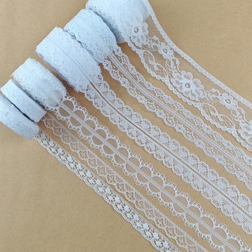 White lace edge Nylon chiffon fabric spandex non-stretch lace clothing DIY supply factory wholesale
