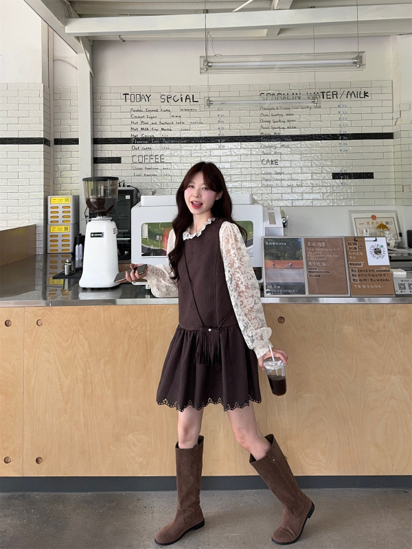 法式复古无袖背心连衣裙女秋季2025新款宽松叠穿小众蕾丝A字短裙|undefined