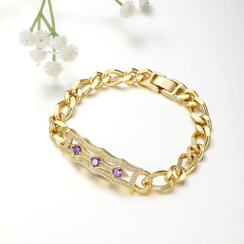 Xuping Europa y América transfronterizas aleación de cobre galvanizado 14k piedras preciosas artificiales temperamento de moda nueva pulsera de cadena cubana