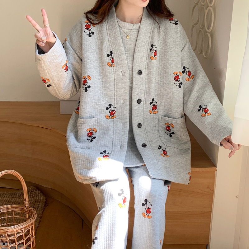 Air cotton postpartum clothing, autumn and winter style, cotton-feel postpartum three-piece set, nursing maternity pajamas, spring and autumn breastfeeding home wear Air cotton postpartum clothing, autumn and winter style, cotton-feel postpartum three-piece set, nursing maternity pajamas, spring and autumn breastfeeding home wear