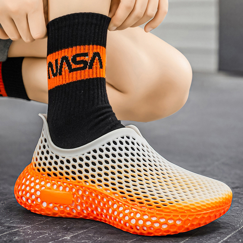 Hombres y mujeres impresión 3D zapatos agujeros zapatos de verano mallas huecos sandalias casuales al aire libre transpirables con suela gruesa zapatos retrocesivos