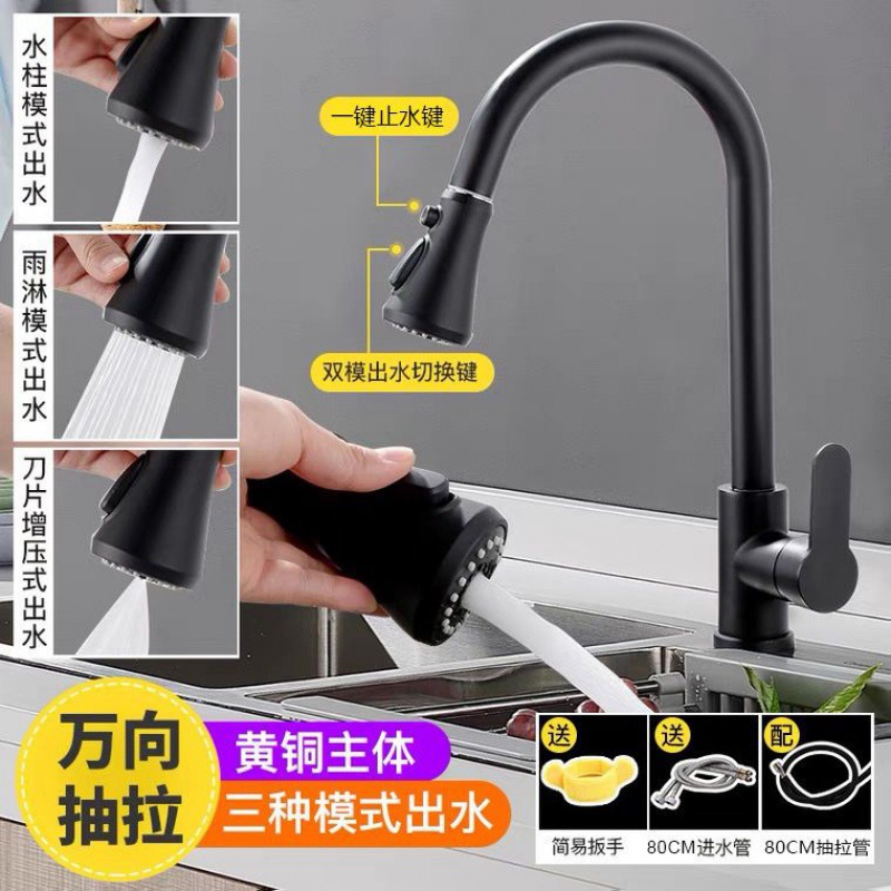 Grifo de cocina de cobre extraíble, lavabo de verduras de acero inoxidable frío y caliente de doble propósito image 3
