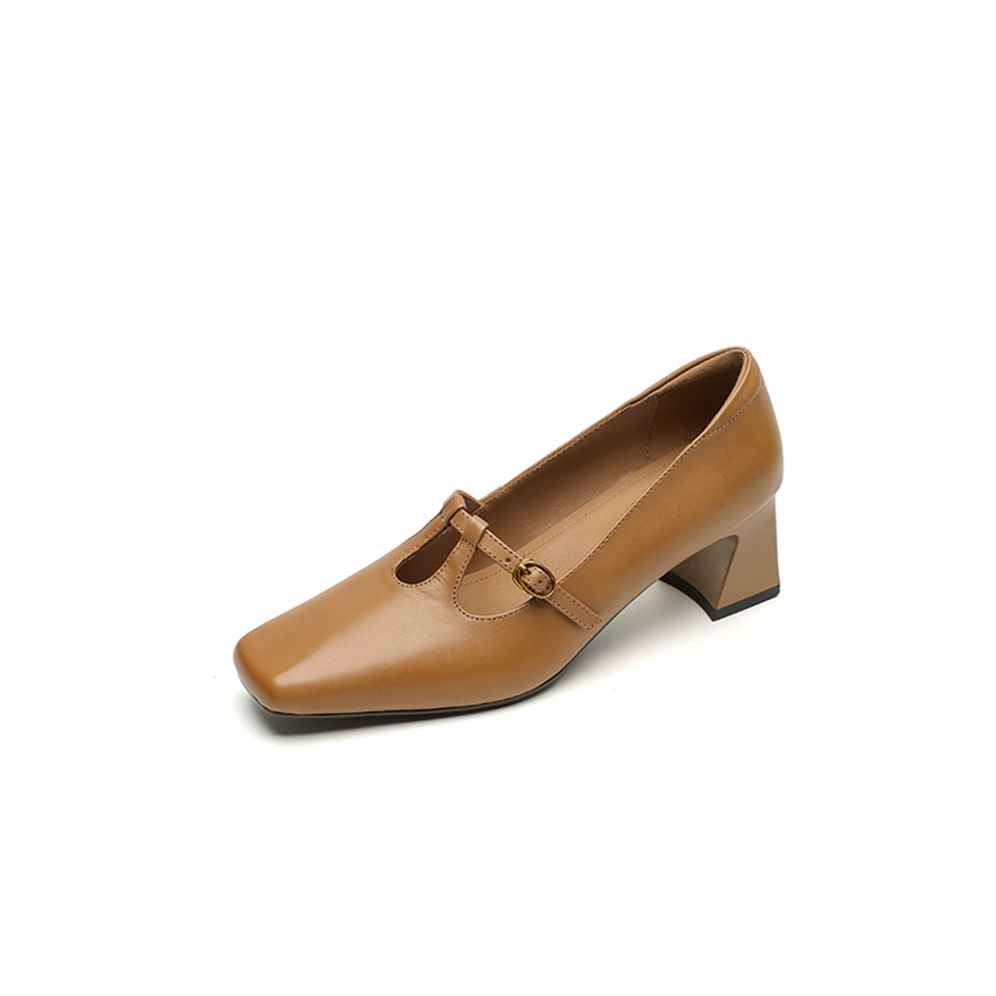 Giày Mary Jane nữ quai chữ T da bò gót vuông 5.5 cm — đen