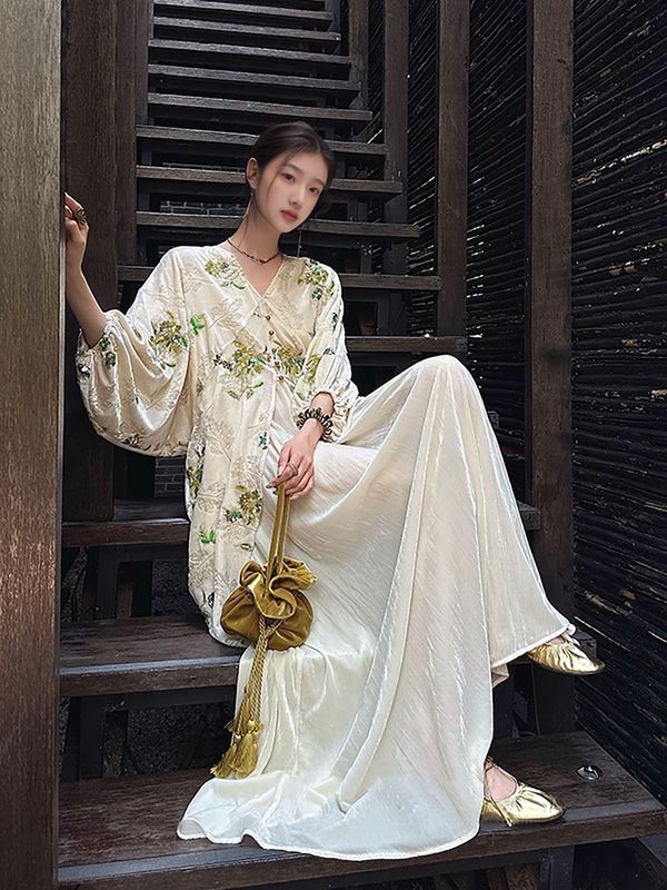 秋季2025新款珠绣丝绒烂花禅意裙国风新中式宽松设计连衣裙 N9026|undefined