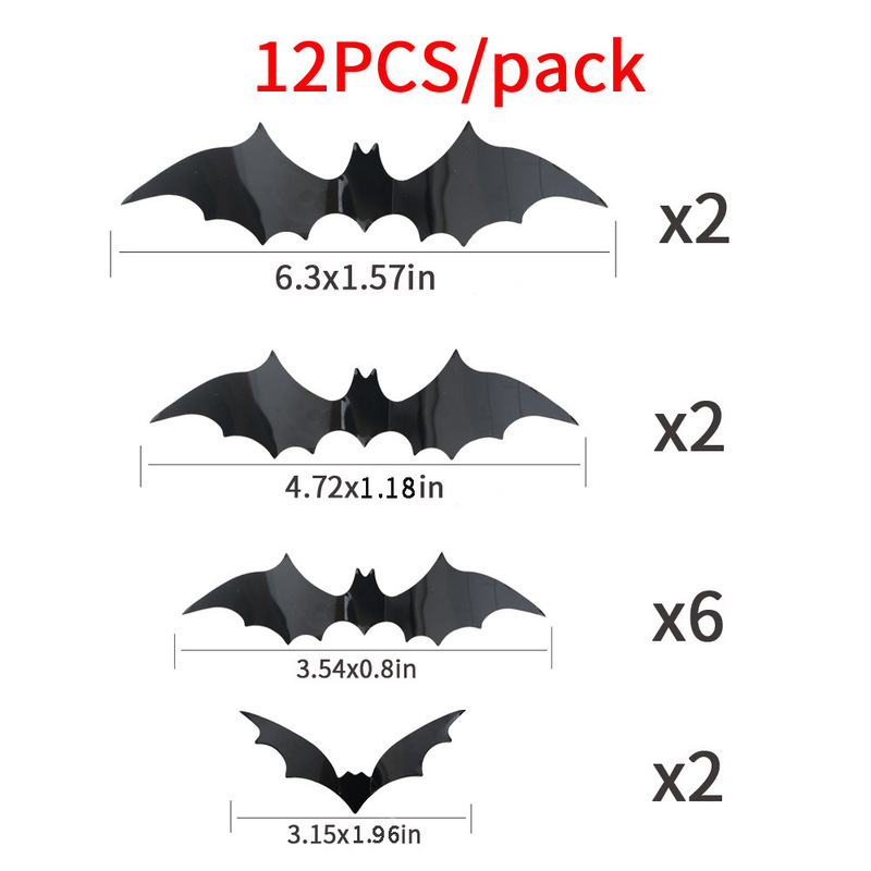 新しいハロウィン夜光コウモリ3D立体黒コウモリウォールステッカー、ハロウィンパーティーの雰囲気作りに光るコウモリ|undefined
