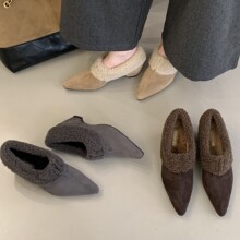 【不含税】2025复古加绒保暖单鞋女新款新品黑色百搭显瘦毛毛鞋新