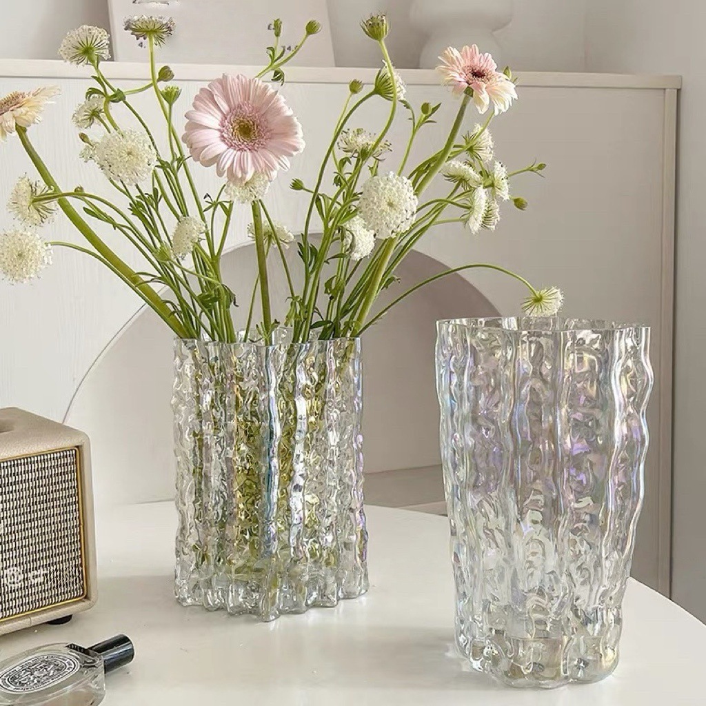 INS estilo de alta apariencia de Finlandia Glaciar florero de cristal transparente sala de estar de gran diámetro arreglo floral decoración artesanía
