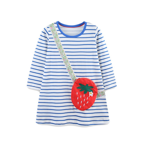 AostaBetty Autumn New Women's Children's Dress European and American Style Children's Princess Dress Striped Patchwork Bag Children's Dress