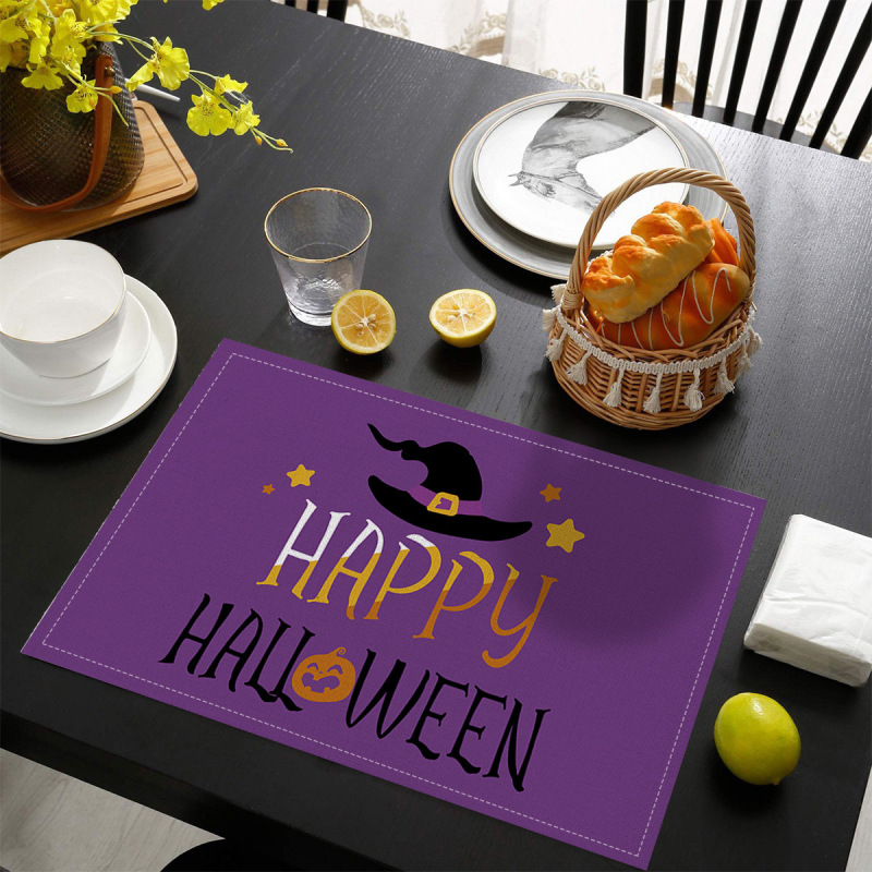 国境を越えた売れ筋ハロウィンプリントリネンプレースマット洋食レストランテーブルホーム断熱ナプキン滑り止めテーブルクロスマット|undefined
