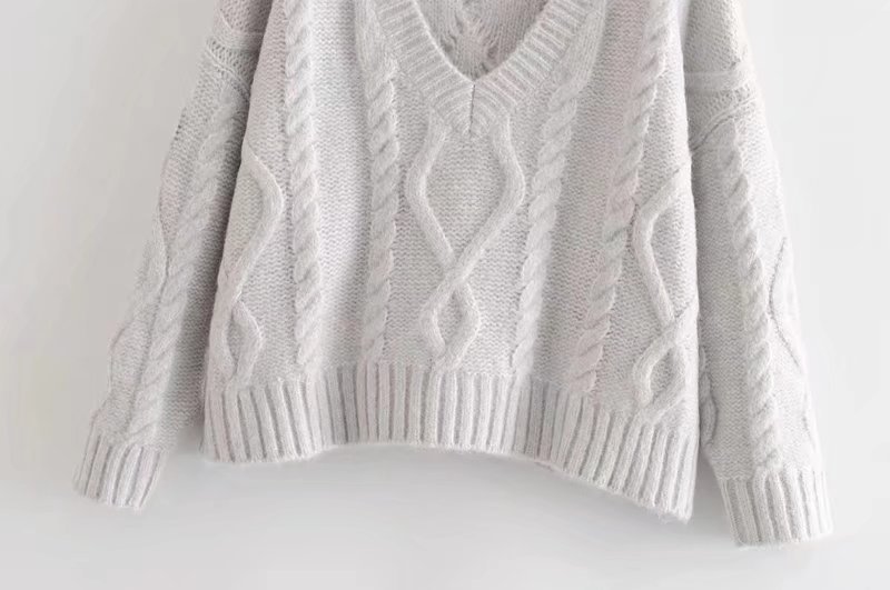 Long-Sleeved V-Neck Knitted Sweater NSXFL105283