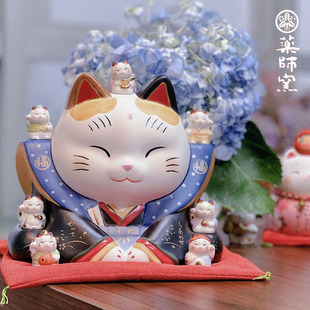 Le Meow Genuine Japanese Pharmacist Kiln Qifushen Kimono Large Painted Ceramic Cat Piggy Bank Ornaments Lucky Cat