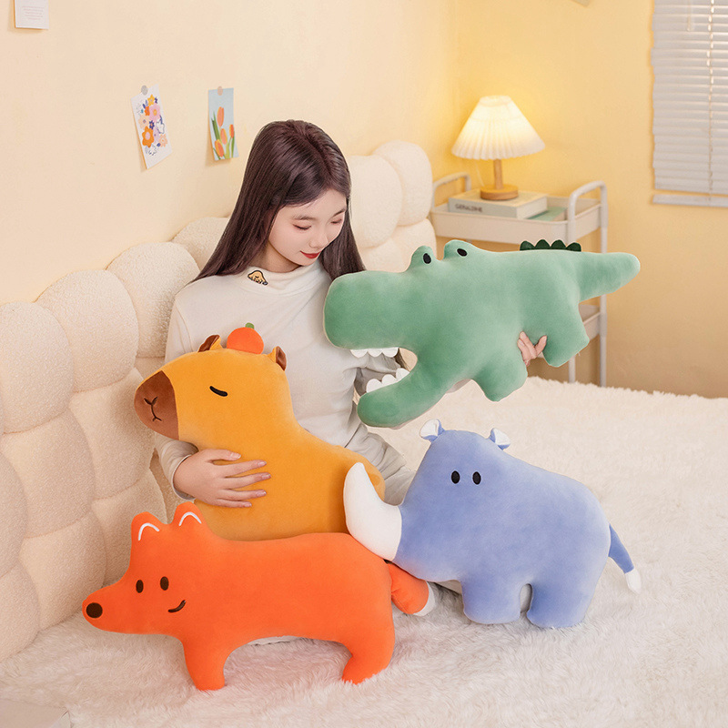 Dibujos animados Mohson almohada animal lindo rinoceronte cocodrilo zorro Kapibala muñeco de peluche sofá cojín de sala de estar