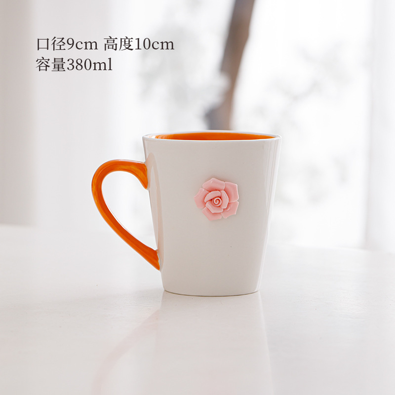 Pequeña taza de flores frescas, simple y elegante taza de oficina de estilo ins, taza de cerámica exquisita de dopamina de alto valor
