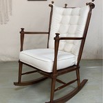 中古风美式复古实木摇椅法式设计师家用高靠背单人沙发休闲舒适