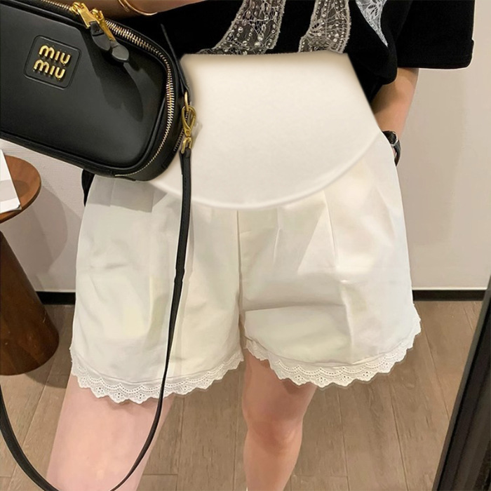 妊婦のズボン2025夏の新型ファッションは妊婦の腰の高い腹を着てレースのショートパンツを調節できます。