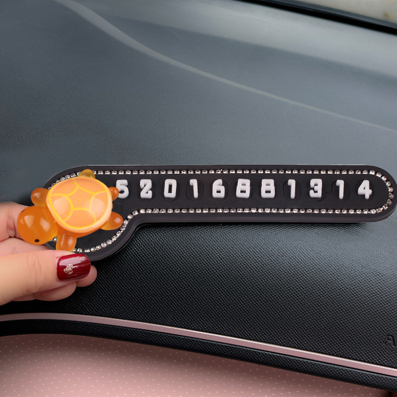Tarjeta de estacionamiento temporal para automóvil, pequeña tortuga luminosa, teléfono móvil, número de teléfono, teléfono móvil, decoración