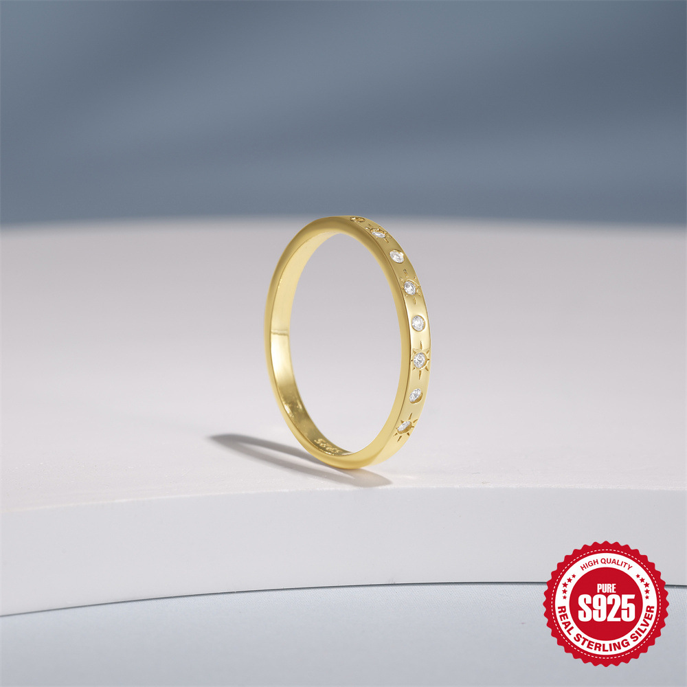 Nueva venta caliente europeo y americano transfronterizo s925 plata de ley personalidad de moda estrella de ocho puntas todo fósforo anillo de diamante único