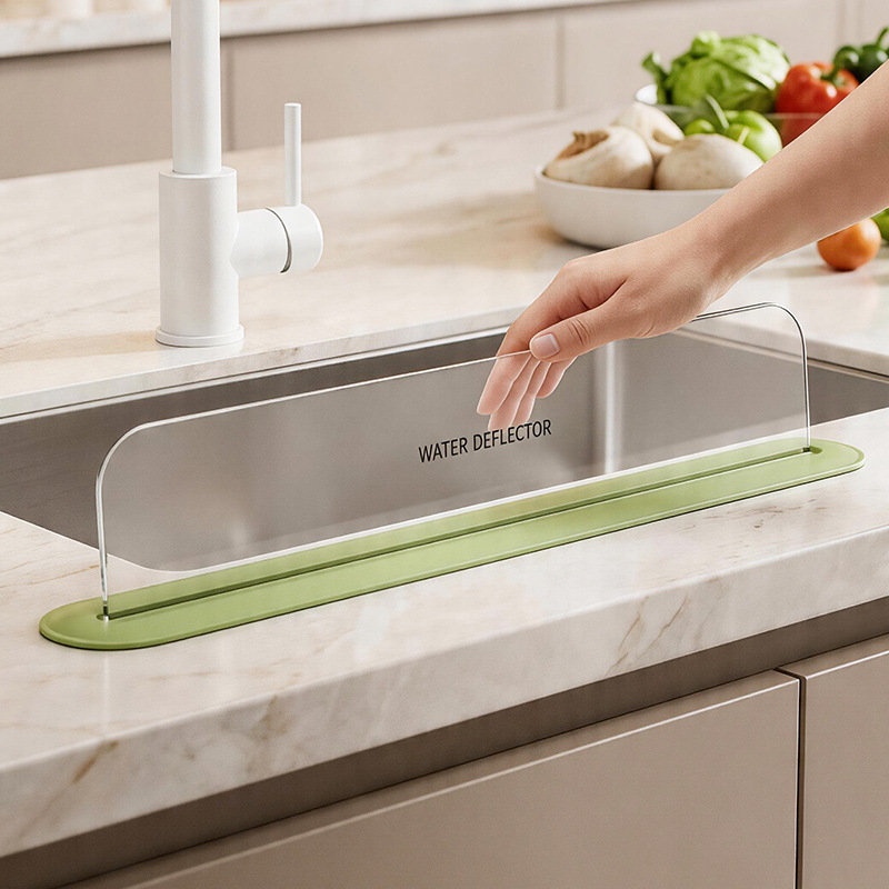 Sink splash guard, heightened kitchen sink splash guard, anti-splash water barrier for dishwashing basin, vegetable washing basin, and washbasin