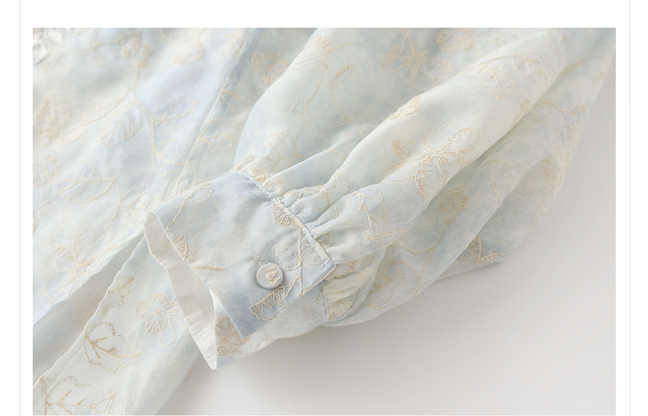Áo sơ mi thêu phong cách retro đầu thu 2026, cổ chéo nghệ thuật, phong cách Tân Trung Hoa — màu xanh nhạt chi tiết 22