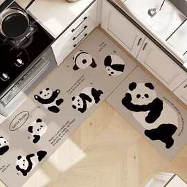 可爱熊猫厨房专用免洗防脏地垫L型脚垫防滑放油可擦门口皮革垫子