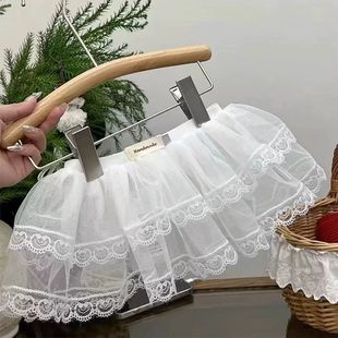2025 Spring and Autumn Layered Lace Skirt Curtain Skirt Kindergarten Cute Baby Girl Lace Gauze Skirt Cake Skirt Butt Curtain