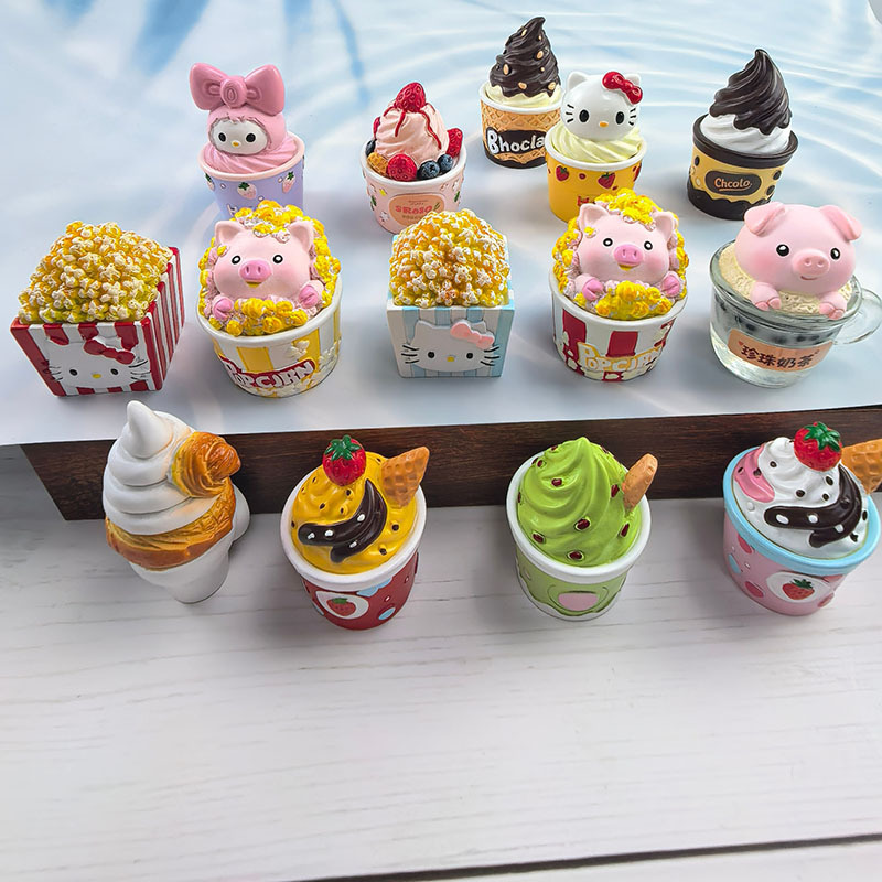 New Cultural and Creative Food-Themed Fridge Magnets, Cute Cat Magnetic Stickers, Realistic 3D Ice Cream Figurines, Home Decoration