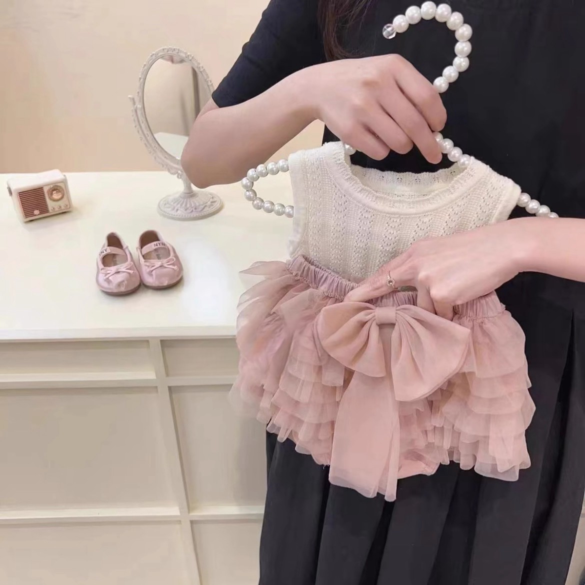 Korean girl summer tutu trousers skirt two-piece set mesh cake skirt cute vest shorts two-piece set 21001