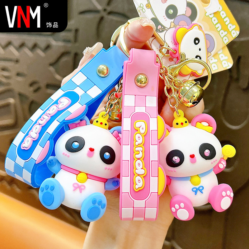 Círculos animados Panda Keychain cute pegamento suave Panda Keychain bolsos colgantes agarrar regalos al por mayor
