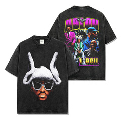 Cross-border American Virgil Abloh printed short-sleeved T-shirt washing long-sleeved loose hooded sweatshirt men