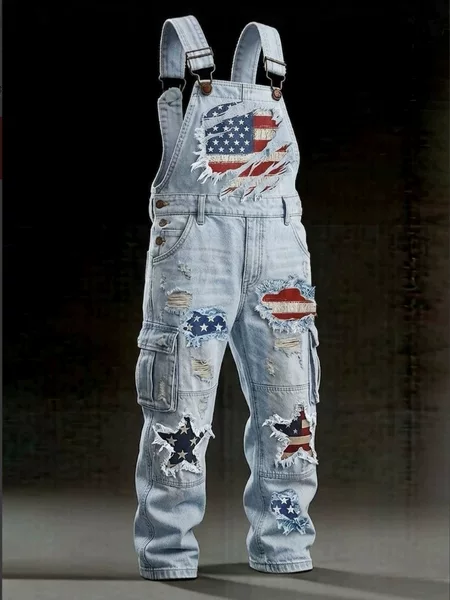 2026 Cross-Border Amazon Y2 Retro New American Memorial Day Vintage Washed Print Loose Denim-Style Pants