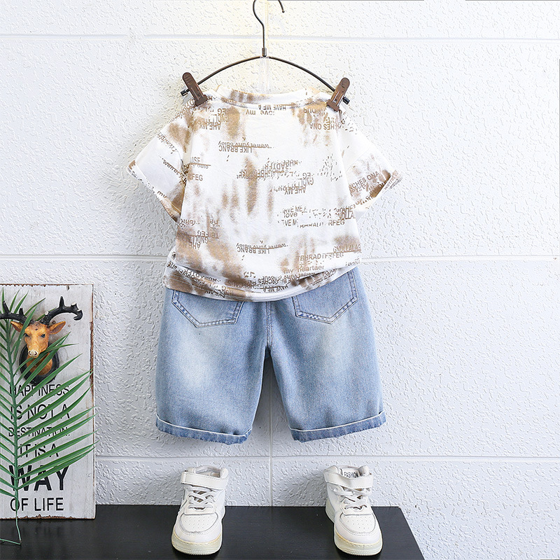 7148 ropa para niños traje para niños verano 2025 nuevos pantalones de camiseta de manga corta coreana para niños verano bebé guapo