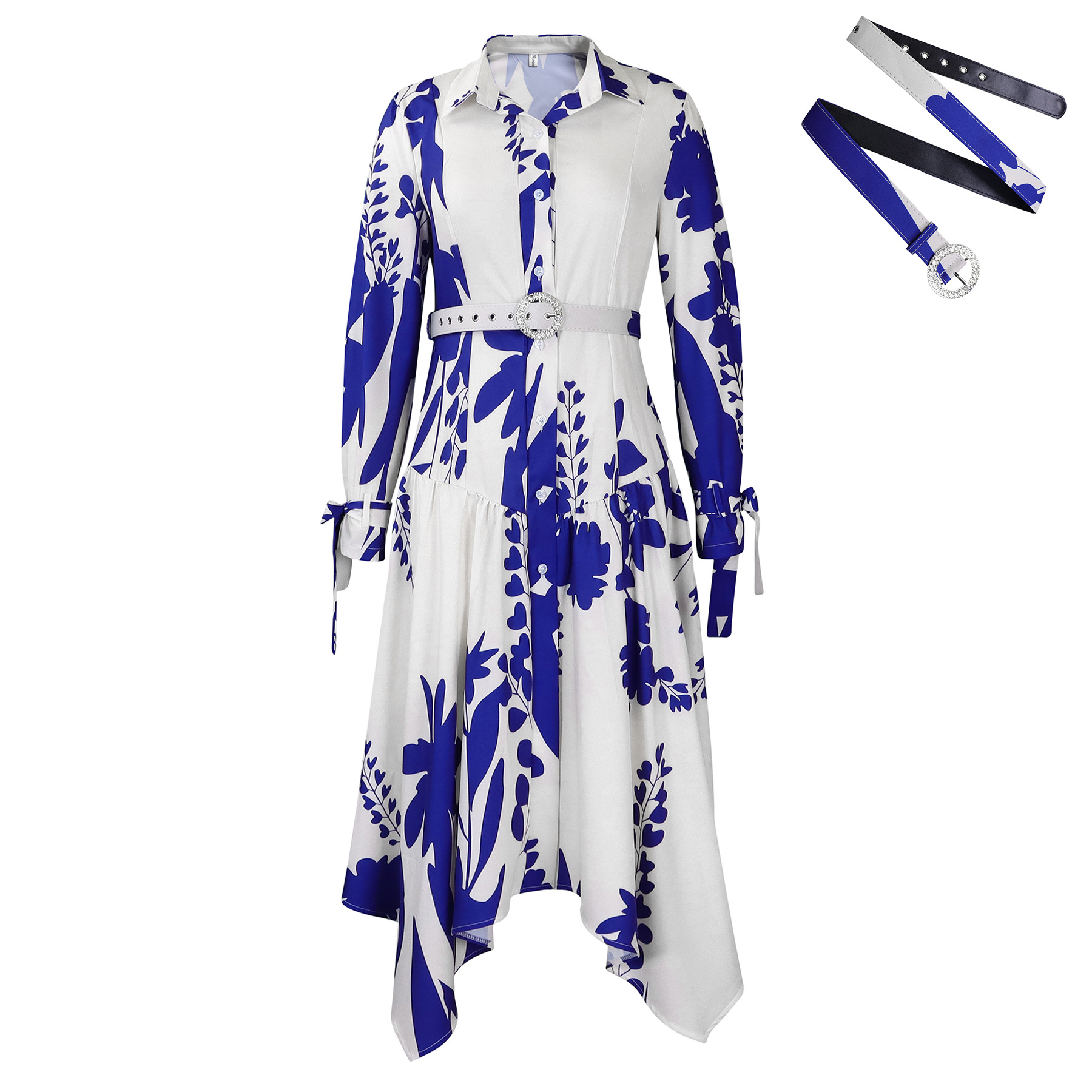 Plus Size Womens Dress Elegant Floral Print Asymmetrical Hem Stylish Lapel Perfect for Casual or Formal Occasions