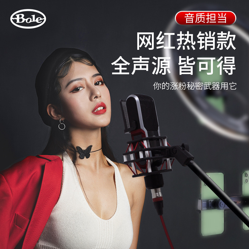 Shengbaile BL240PRO large diaphragm 48V capacitive wheat sound card singing mobile phone live broadcast equipment