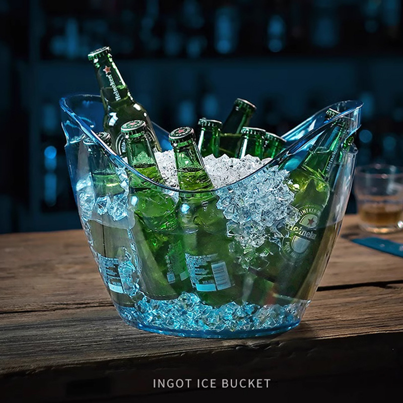 Acrylic oblique mouth ingot ice bucket bar anti-fall pc champagne KTV with handle ice bucket transparent plastic ice bucket