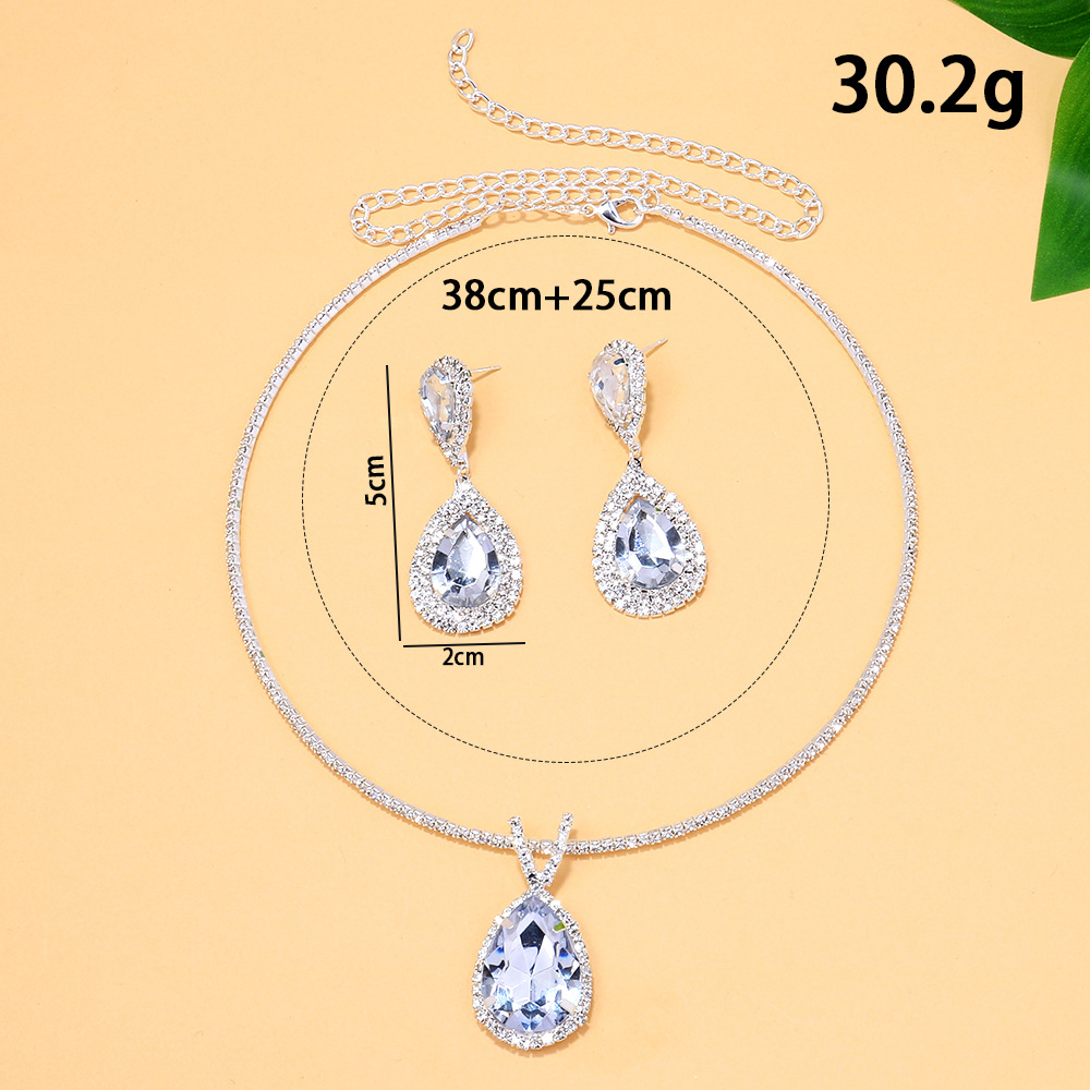 Nuevo conjunto de joyería en forma de gota de agua transfronteriza con collar de diamante simple pendientes accesorios de novia conjunto de joyería