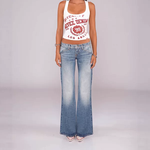 Cross-Border Revice European and American Wholesale Foreign Trade Amazon Tk Women's Jeans Flared Low-Waist Straight-Leg Denim Pants