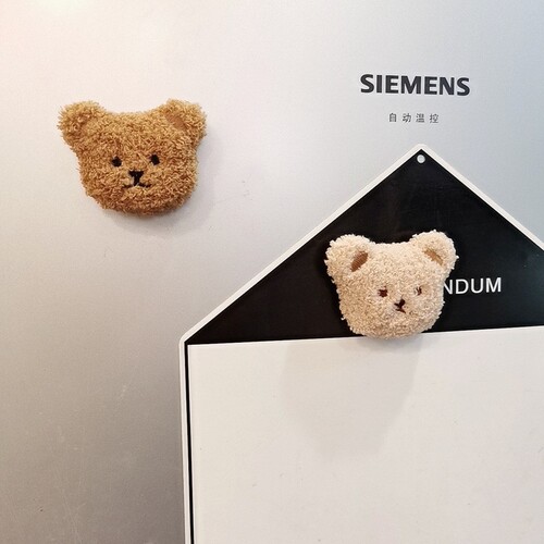 Korean style ins style plush embroidered bear head cute magnetic three-dimensional refrigerator magnet soft magnet decorative message sticker
