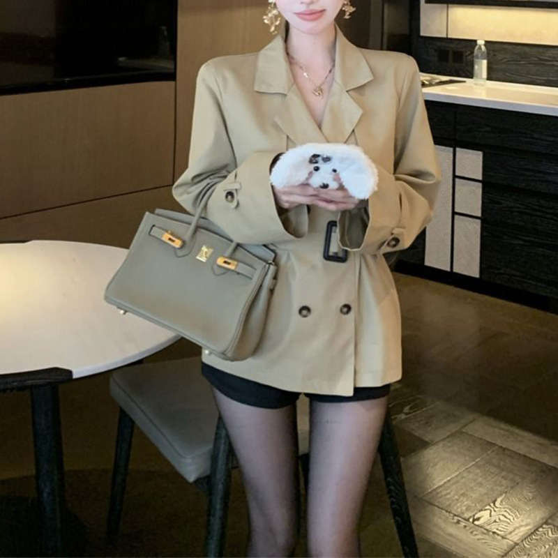 フランスのハイエンドの気質ダブルブレストコート女性の2025秋の新しい韓国スタイルの小さなカーキのウインドブレーカー|undefined