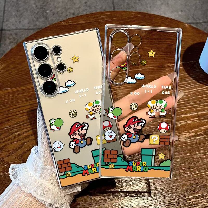 Suitable for Samsung S26 phone case, fun Mario design, new Galaxy S25, transparent S24, full lens protection, S23+