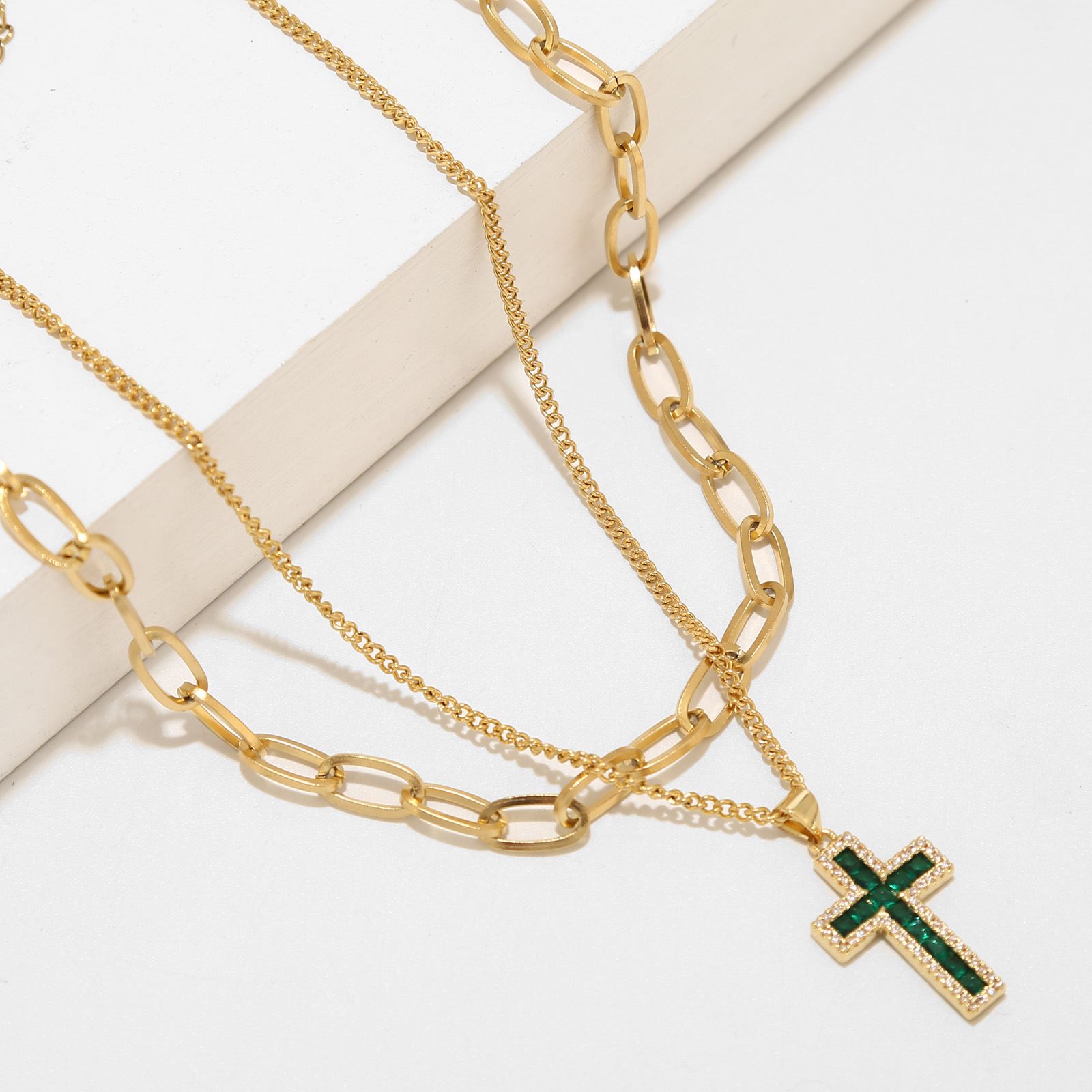 Fashion Cross Stainless Steel Plating Zircon Layered Necklaces 1 Piece