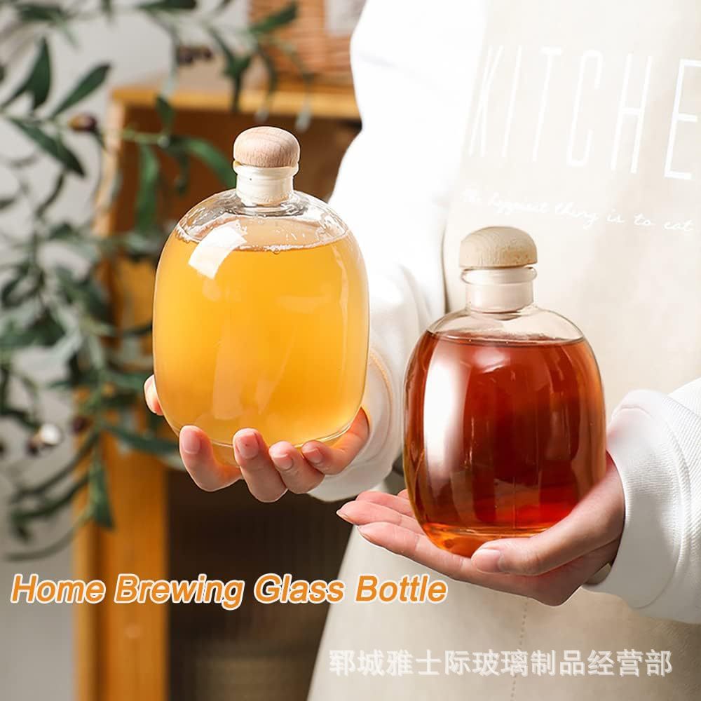 果酒瓶自酿梅酒瓶250ml透明木纹盖泡酒瓶500ml蒙砂果酒瓶小酒瓶