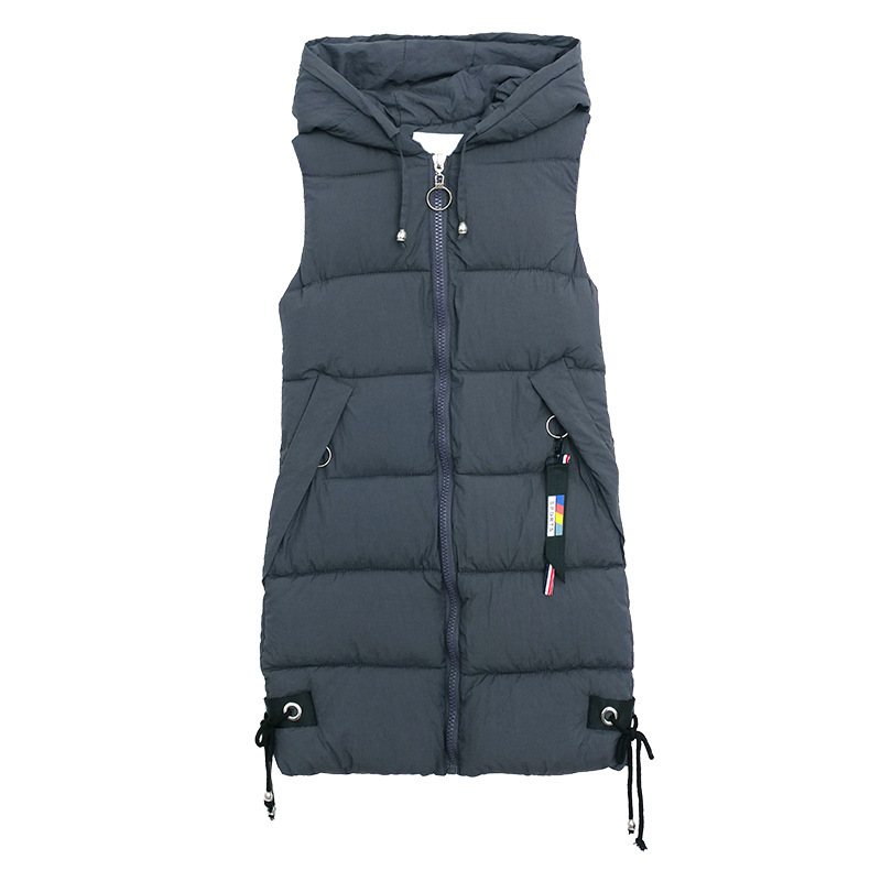 Damen Herbst und Winter neue koreanische Version der losen langen Baumwollweste Damen gepolsterte warme Baumwollweste mit Kapuze Mantel_voghion.com
