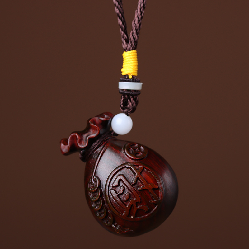 紫檀木雕钱袋子手把件实木雕刻貔貅随身吊坠工艺品木质礼品文玩