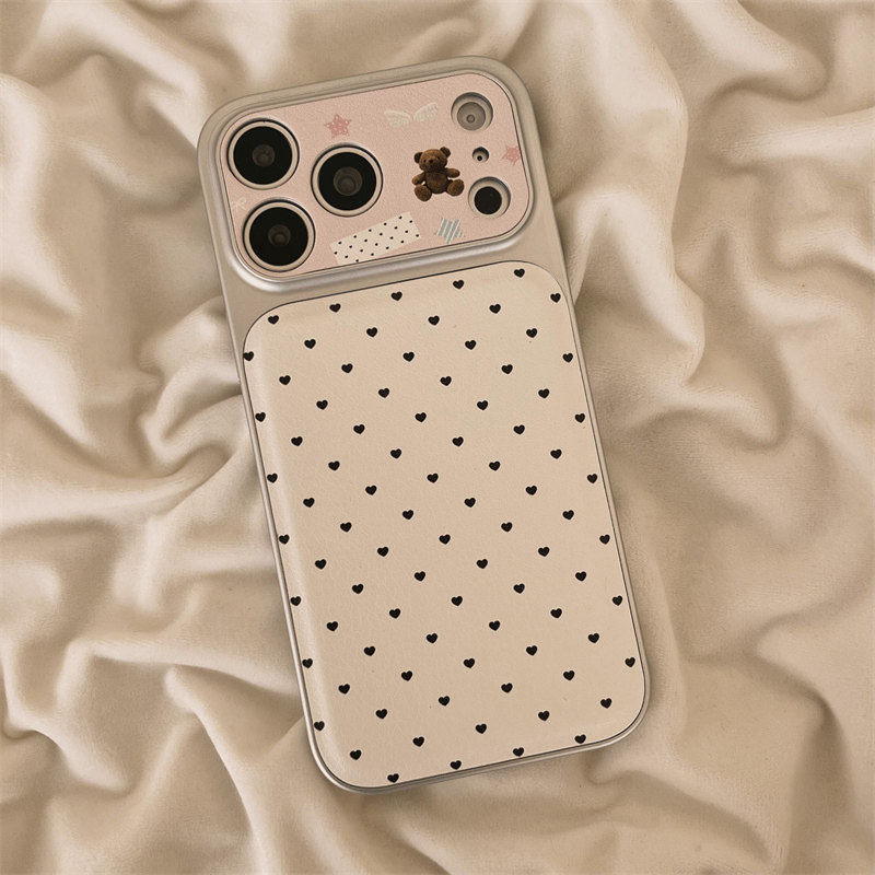Imitation Lambskin Heart-Shaped Bear Case Suitable for Apple 17 Pro Max, Korean Style Simple iPhone 16 Case for Girls Imitation Lambskin Heart-Shaped Bear Case Suitable for Apple 17 Pro Max, Korean Style Simple iPhone 16 Case for Girls