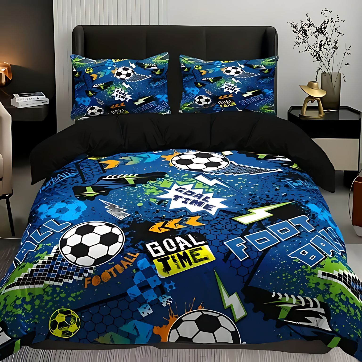 TEMU / JIT Amazon Fashion Sports Football Theme 3D Digital Printed Colchón Kit de ropa de cama