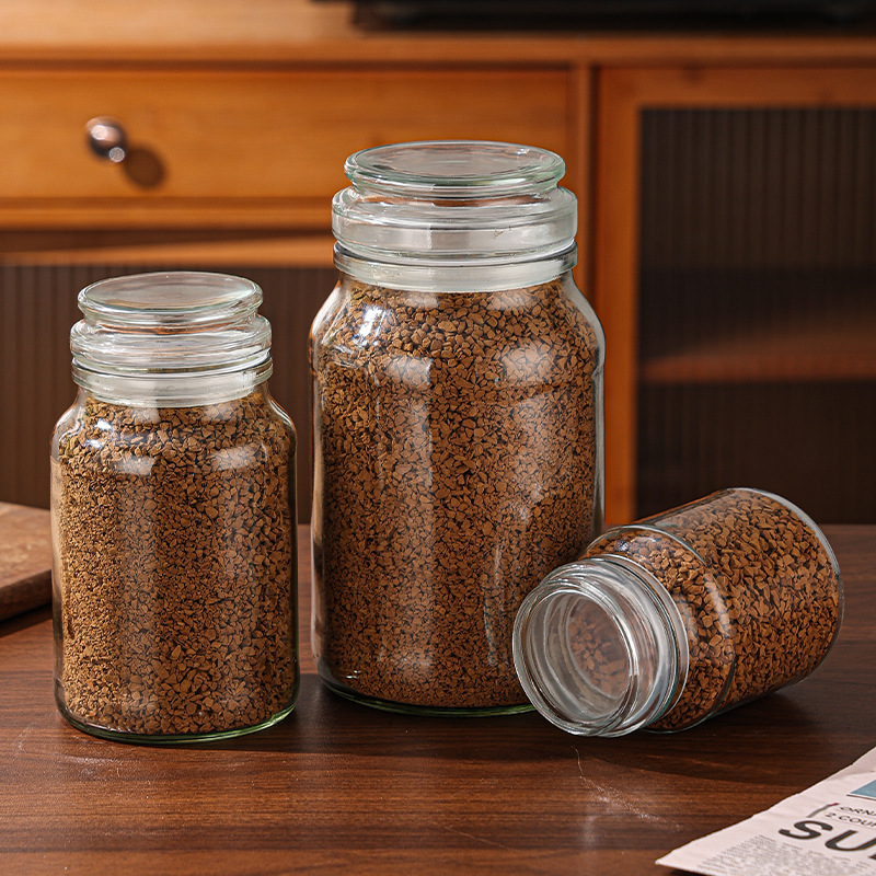 Granos de café secos transparentes sellados al por mayor, tanques de almacenamiento de vidrio doméstico, frascos de té a prueba de humedad, dulces