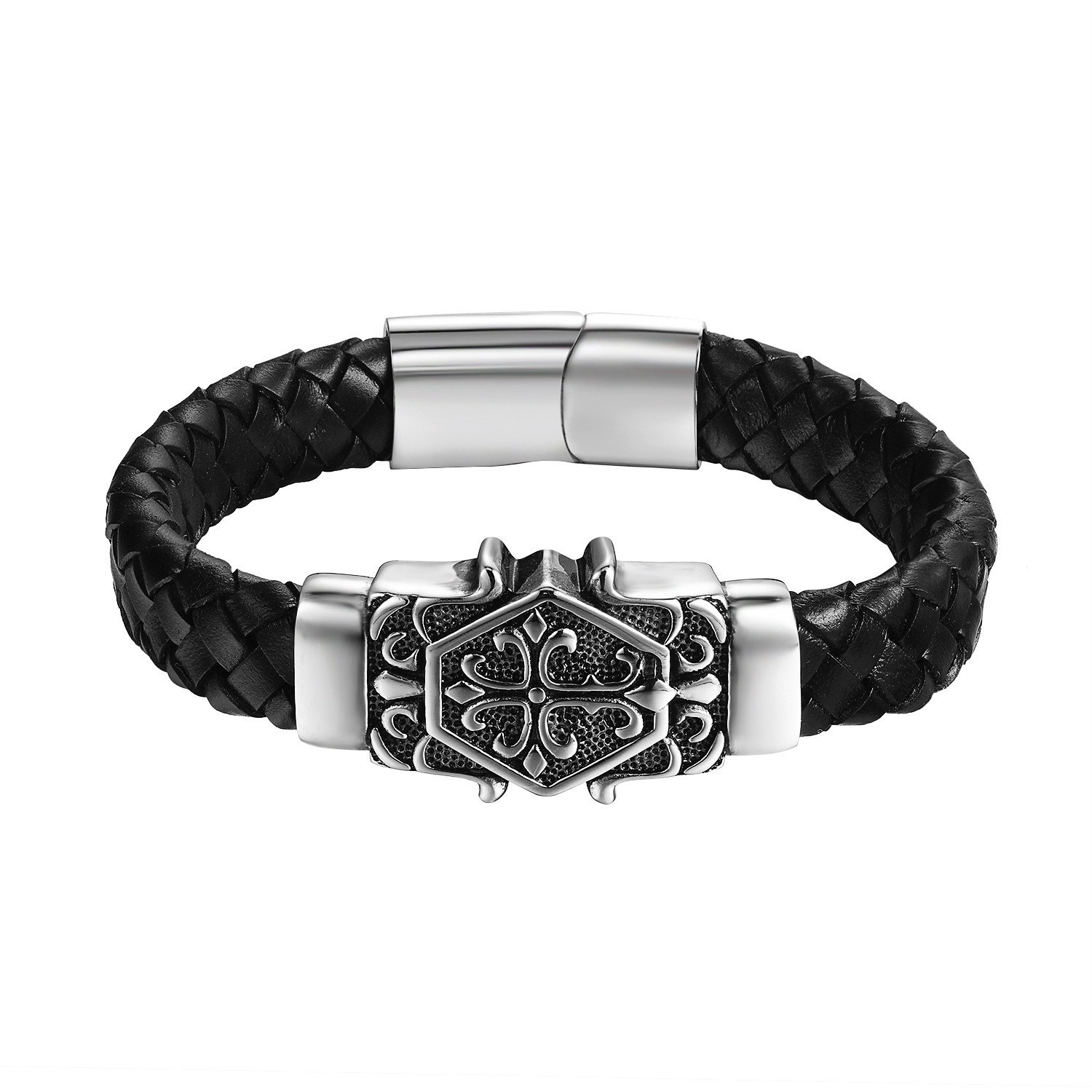 Men's Braided Leather Bracelet Waterproof And Hypoallergenic_voghion.com