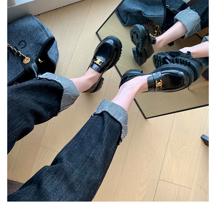 葡萄妈Studiolee英伦风小皮鞋女小金扣圆头一