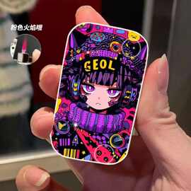 粉色火焰直冲防风金属打火机动漫创意广告机支持照片图片