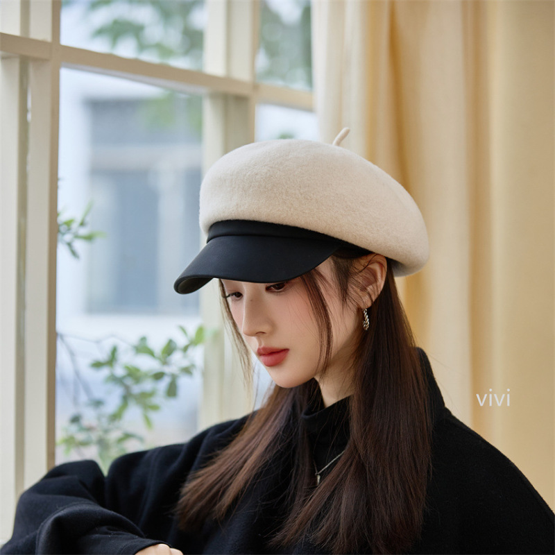 韩版秋冬季帽子女时尚高级感皮檐贝雷帽保暖优雅气质百搭鸭舌帽|undefined